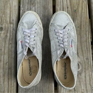 Superga Metallic Canvas Low Top Sneakers Silver Gray Size 9‎